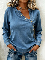 Chic Casual Asymmetrical Button-up Denim Top