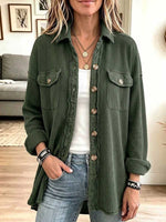 Women's Solid Color Collared Long-sleeved Casual Loose Waffle Shirt