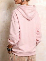 Women's Oversized Pink Hoodie with Faux Pearl Drawstrings