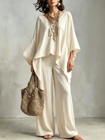 Loose-fit Solid-color Set With A Round Neck And Asymmetrical Design.