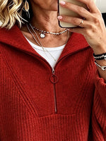 Casual Stylish Half-zip Ribbed Knit Sweater