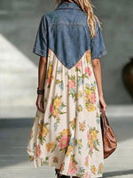 Cozy Floral-patchwork Denim-cotton Dress