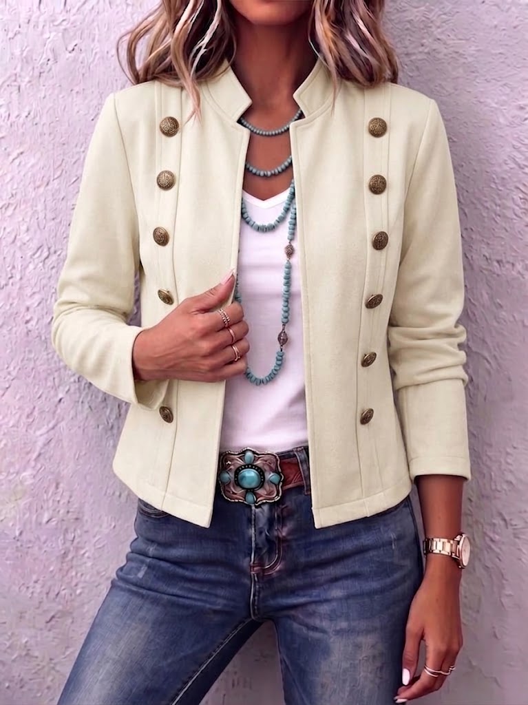Stand Collar Double-breasted Suede Vintage Cropped Jacket