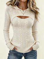 Women's Cable Knit Cutout Hooded Sweater