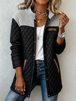 Casual Knit-panel Quilted Snap-button Jacket