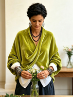 Cozy Relaxed Batwing Sleeves Crossover Velvet Top