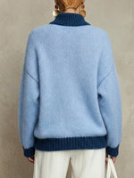 Color‑block Half‑zip Mock Neck Oversized Knit Sweater