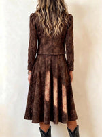 Women's Textured Cropped Blazer And A-line Midi Skirt Set