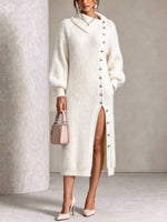 Elegant Fluffy Knit Asymmetrical Button Sweater Dress
