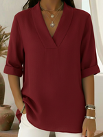 Vintage Elegant Shawl Collar Linen Short-sleeved Shirt