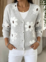 Sweet Floral Fuzzy V-Neck Cardigan
