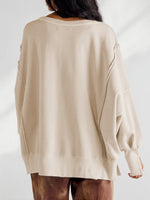 Casual Oversized Cotton Crew-neck Sweatshirt With Exposed Seams