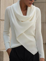 Solid-color Knit Sweater With An Asymmetric Cowl Neck