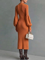 Women's Solid Color Stand Collar Long Sleeve Casual Slim Fit Bodycon Knit Dress