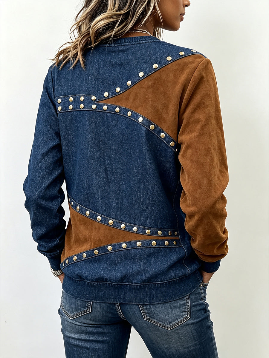 Edgy Asymmetrical Color-Block Studded Top
