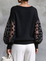 Elegant Sheer Velvet Polka-Dot Sleeve Sweater