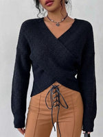 Solid-color Off-shoulder Knit Top With A Crossover V-neck