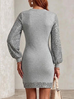 Sequin-paneled Round-neck Knit Dress