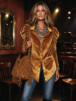 Boho Stylish Velvet Ruched Sleeve Blouse