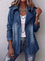 Washed Denim Double Breasted Trench Coat