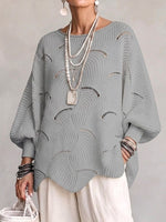 Hollow Wave Pattern Loose Lantern Sleeve Knit Top