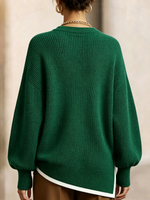 Chic Trimmed Asymmetrical Hem Oversized Sweater Top