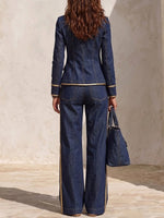 Refined Casual Denim Jacket With Gold Trim