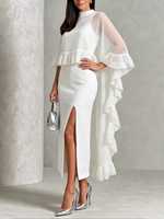 Elegant White Caped And Dress Two-piece Set