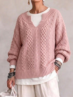Vintage-style Cable-knit Sweater With A Small Notched V-neck