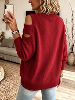 Cozy Textured Cold-Shoulder Knit Pullover