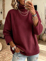 Solid-color Casual Sweatshirt With A Mock Neck And Raglan Sleeves