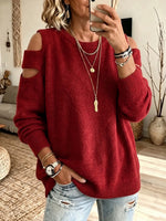 Cozy Textured Cold-Shoulder Knit Pullover