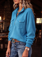 Casual Chic Utility Waffle Knit Zip-up Sweater Top