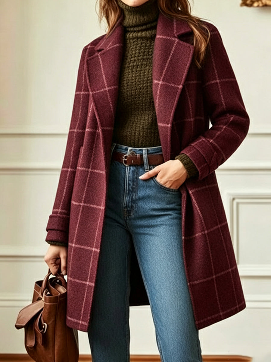 Casual Wool-blend Plaid Coat (mid-length)