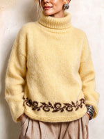 Cozy Butter-Yellow Turtleneck Knit Sweater