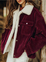 Burgundy Corduroy Jacket With Faux-shearling Lining