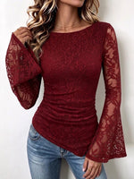 Asymmetric Hem Lace Long-sleeve Top