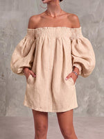Women's Off-shoulder Long-sleeved Casual Loose Cotton And Linen Dress