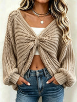 Chic Loose-fit Knit Sweater With Front Lacing And Batwing Sleeves