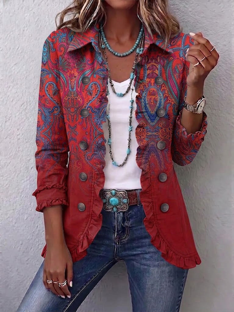 Boho-style Vintage Paisley Ruffle Jacket