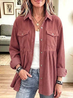 Women's Solid Color Collared Long-sleeved Casual Loose Corduroy Shirt