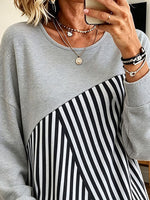 Stylish Grey Striped Patchwork Sweatshirt