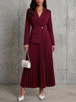 Blazer Collar Single Button Waist Pleated Midi Fake Two-piece Dress