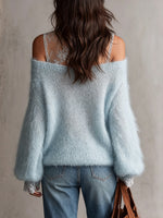 Ethereal Lace-Trimmed Off-Shoulder Knit Sweater