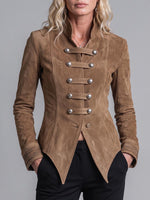 Women's Solid Color Stand Collar Long-sleeved Faux Suede Jacket