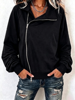 Diagonal Zip‑up Lapel Collar Raglan Sweatshirt Jacket