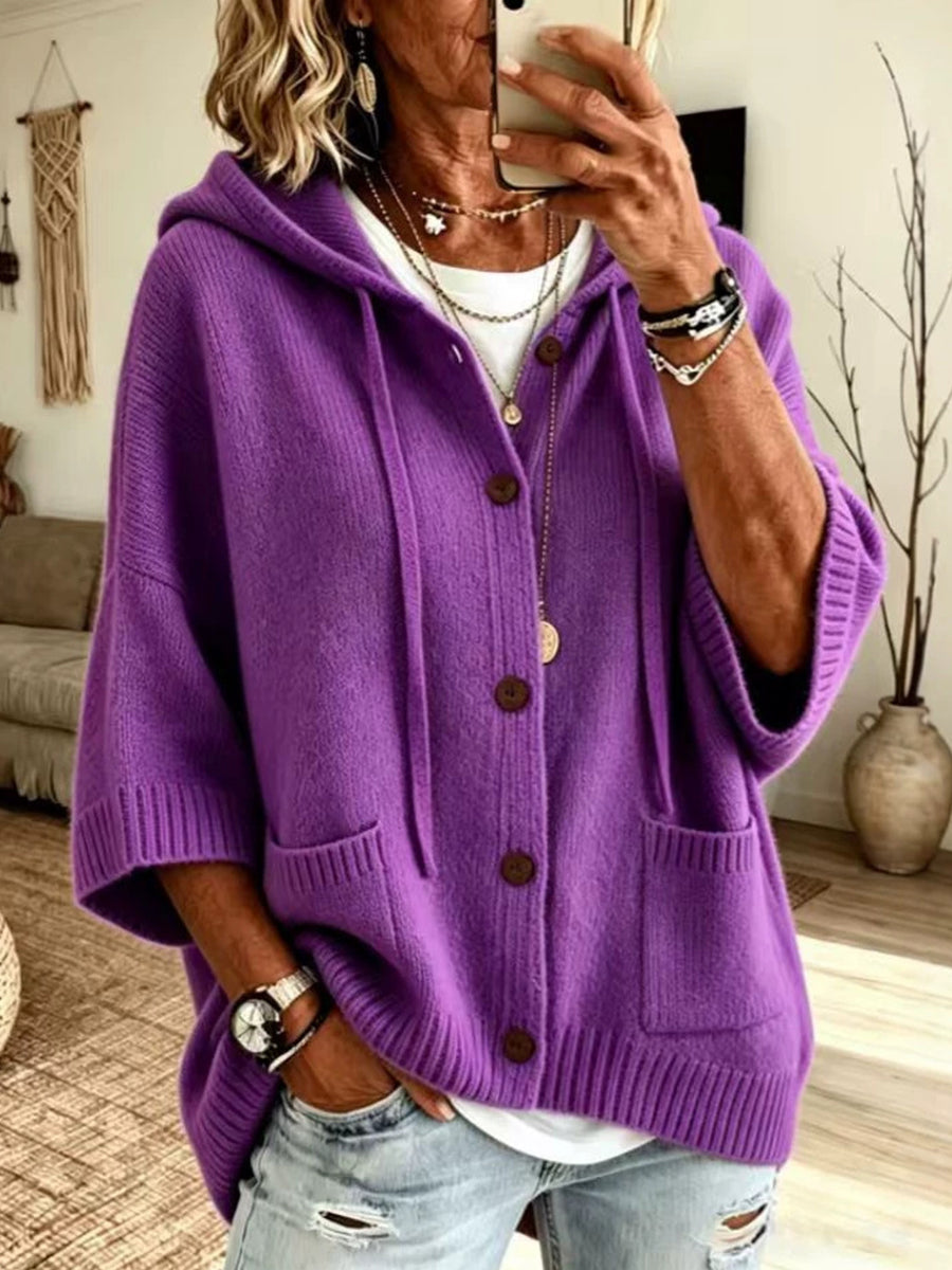 Vibrant Knit Hooded Oversize Cardigan