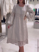 Loose-fit Casual Patchwork Lace, Linen, And Cotton Dress
