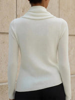 Solid-color Knit Sweater With An Asymmetric Cowl Neck