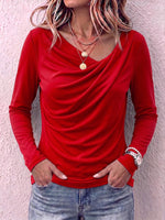 Women's solid color turtleneck long-sleeved casual loose stretch top